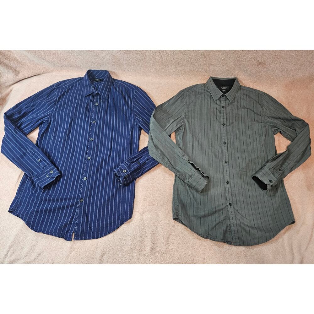 Lot of 2 Attention Men's Med Modern Fit Striped Long Sleeve Button Down Shirts